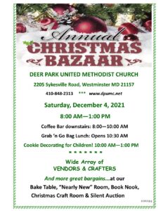 Christmas Bazaar 2021 Flier, Dec 4, 8-1pm